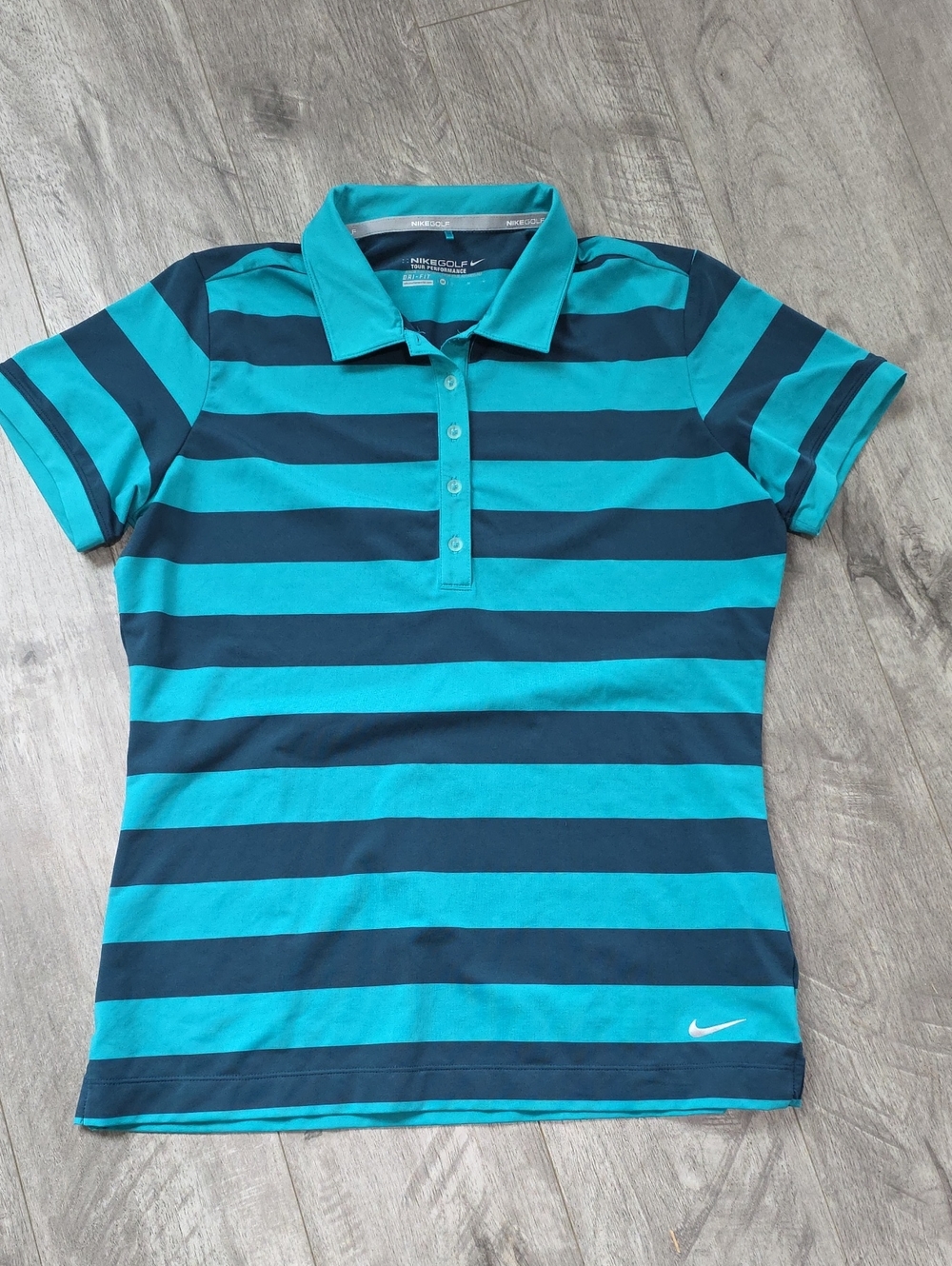 Ladies Nike Golf Striped Polo in Teal and Navy Blue